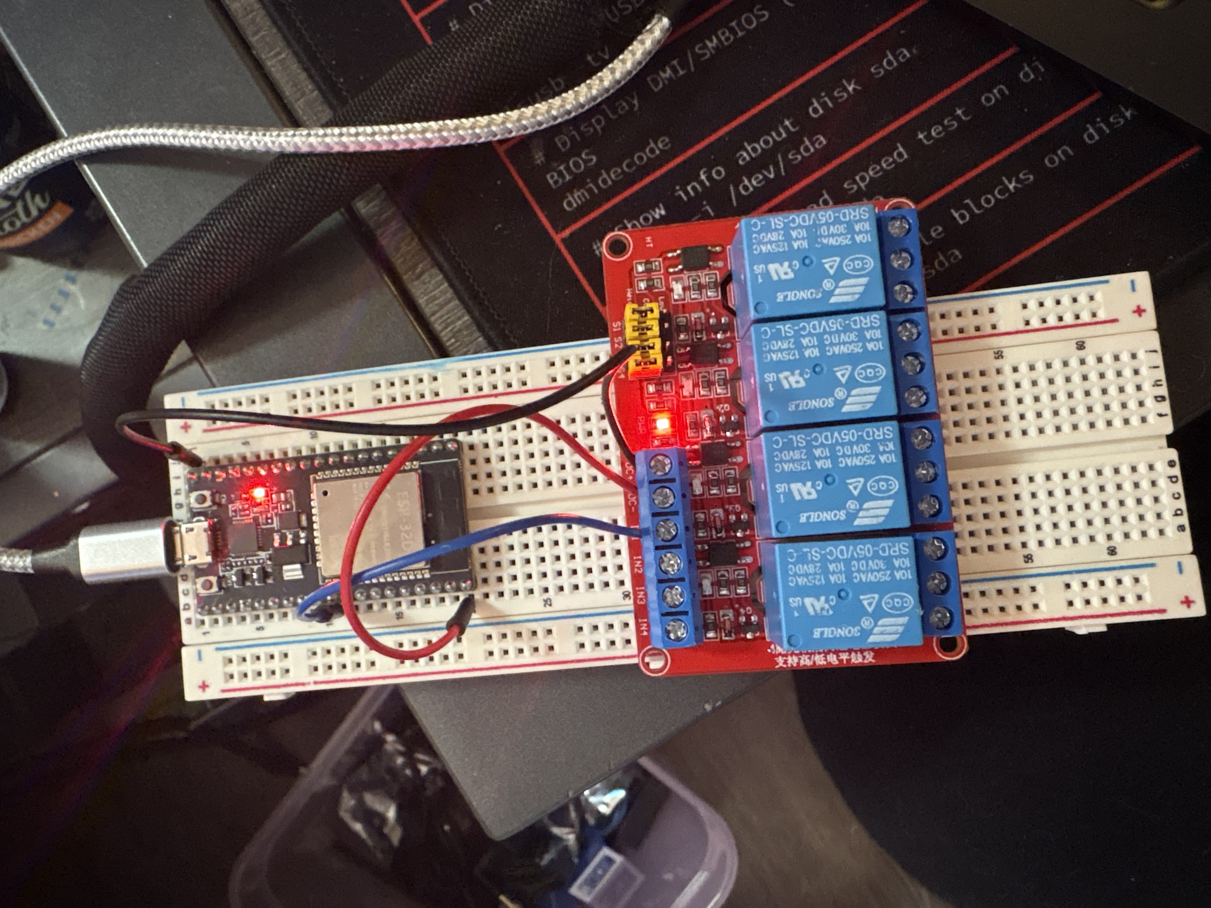 First relay toggle test on breadboard